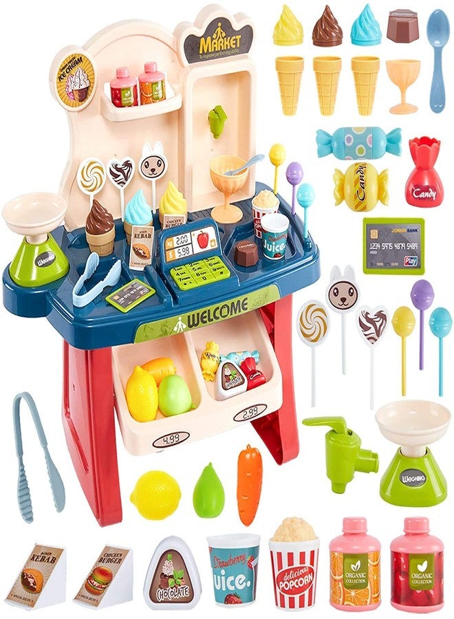 LONGMIRE Plastic 42 Pcs Big Size Kitchen Playset | Musical & Light Kitchen Set Toy for Kids with Sound and Accessories Set for 4 Year Old (Lngmr-14- Candy Shop) - Image 1